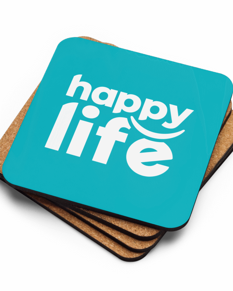 Happy Life Cork-back Coaster